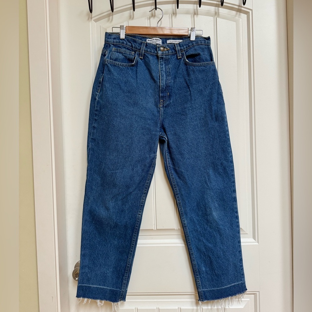 American Apparel 100% Cotton Mid Wash High Waist Cropped Jean. 30” By 25”